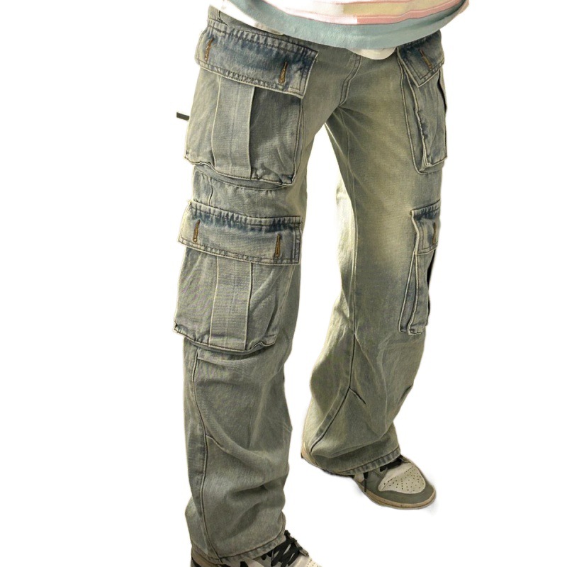 Picture of American Style Retro Washed Overalls Women's Autumn and Winter New High Street Multi-Pocket Casual Loose Straight Denim Pants
