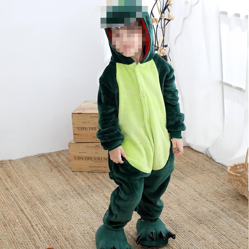 Children's Cute Cartoon Dinosaur Animal Jumpsuit Autumn and Winter Flannel Couple Home Clothes Pajamas Toilet Version Outer Wear