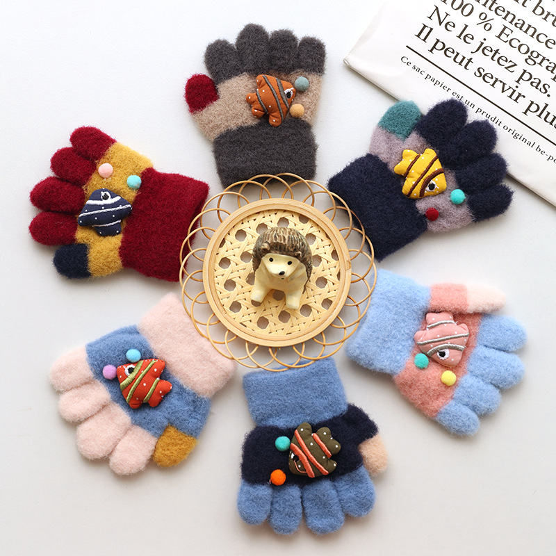 Picture of Children's Gloves Five Fingers Baby Autumn and Winter Cute Trendy Boys and Girls Students Thickened 1-3 Years Old 2 Warm Kids