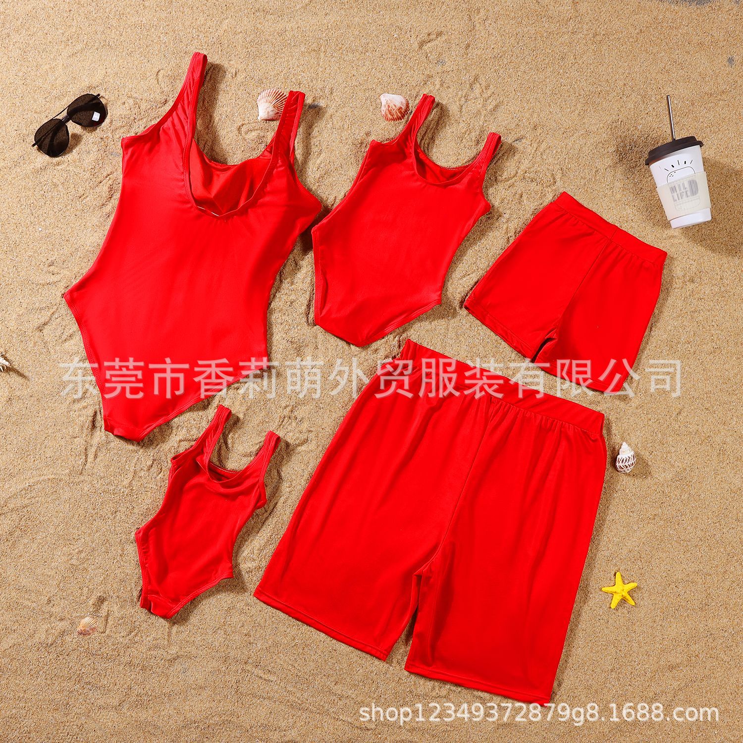 Picture of 2022 foreign trade new parent-child family swimsuit red mother-daughter backless bikini men's beach pants factory outlet