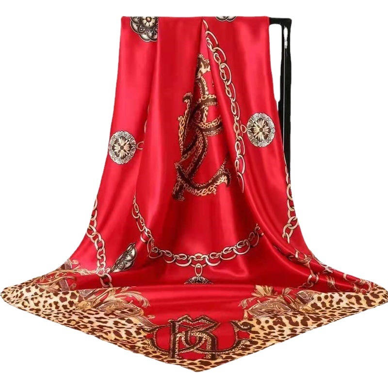 Spring and Autumn Gift Smooth European and American Style Stewardess Large Square Scarf Shawl Women's Printed Silk Scarf Scarf Headband Suzhou Gift