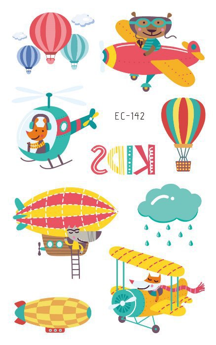 Picture of Children's Cartoon Transport tattoo Paper stickers Aircraft Ship Train Track Creative tattoo stickers