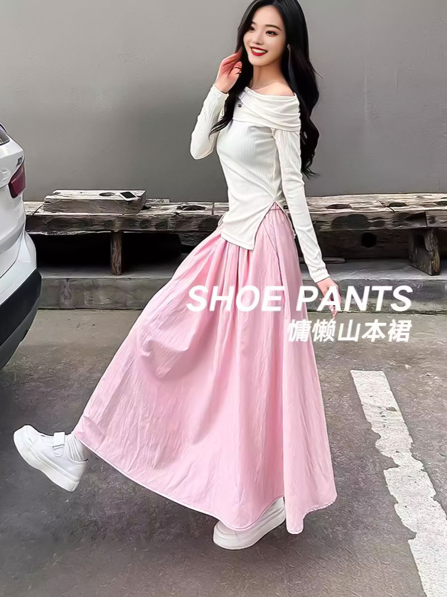 [10% discount for seasonal clearance] pink yamamoto skirt women's summer 2025 new high waist a umbrella skirt small skirt