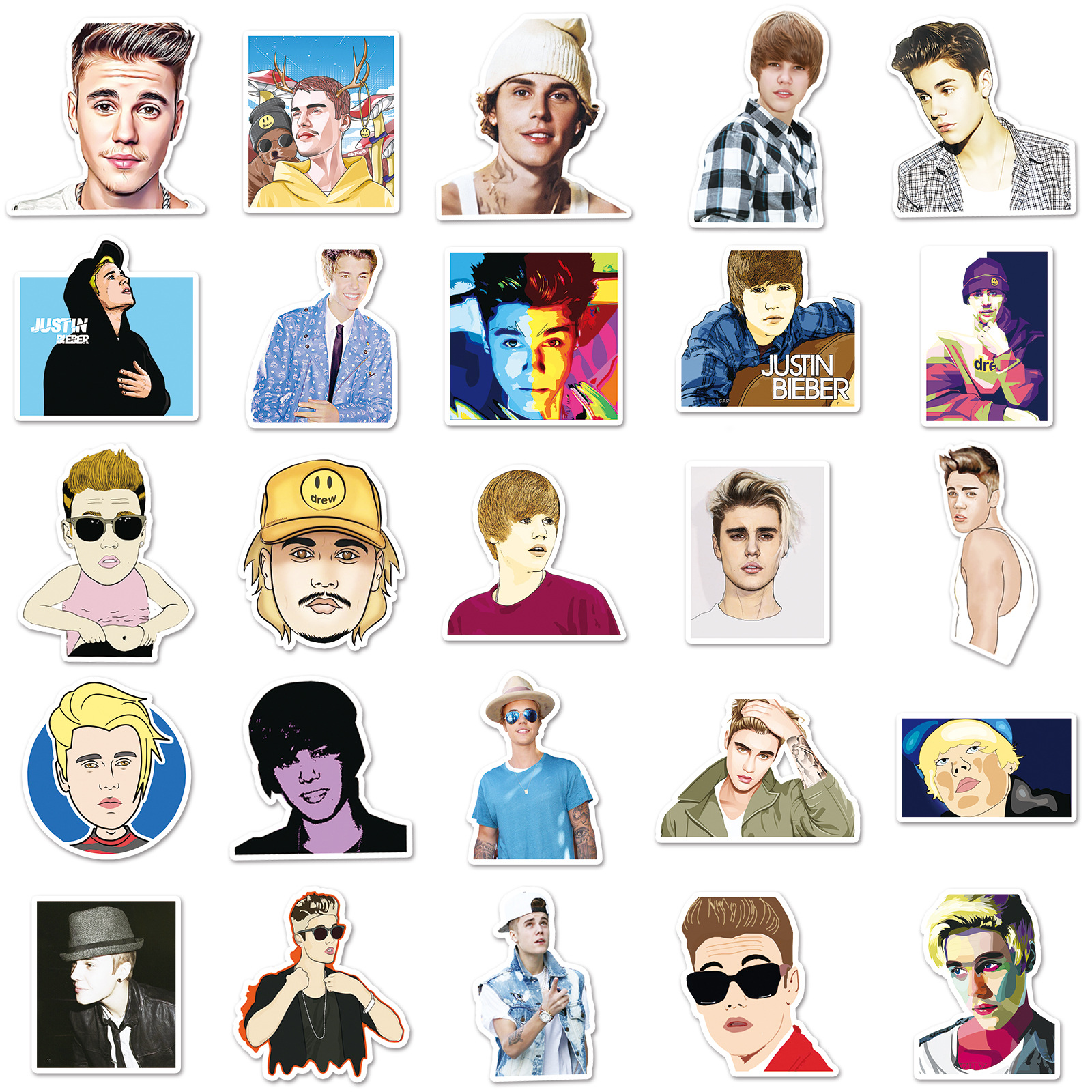 Picture of 51 sheets Actor Justin Bieber Doodle Stickers Laptop Luggage Scooter Car Decoration Stickers