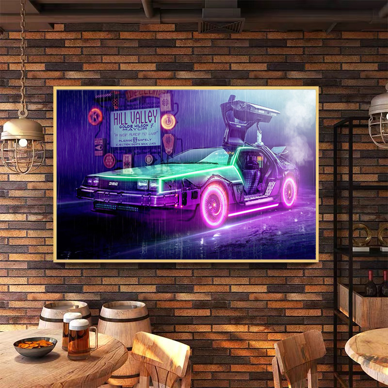 Back to the Future Movie Poster Car Wall Art Mural Cartoon Creative Car Hanging Painting Living Room Bedroom Mural