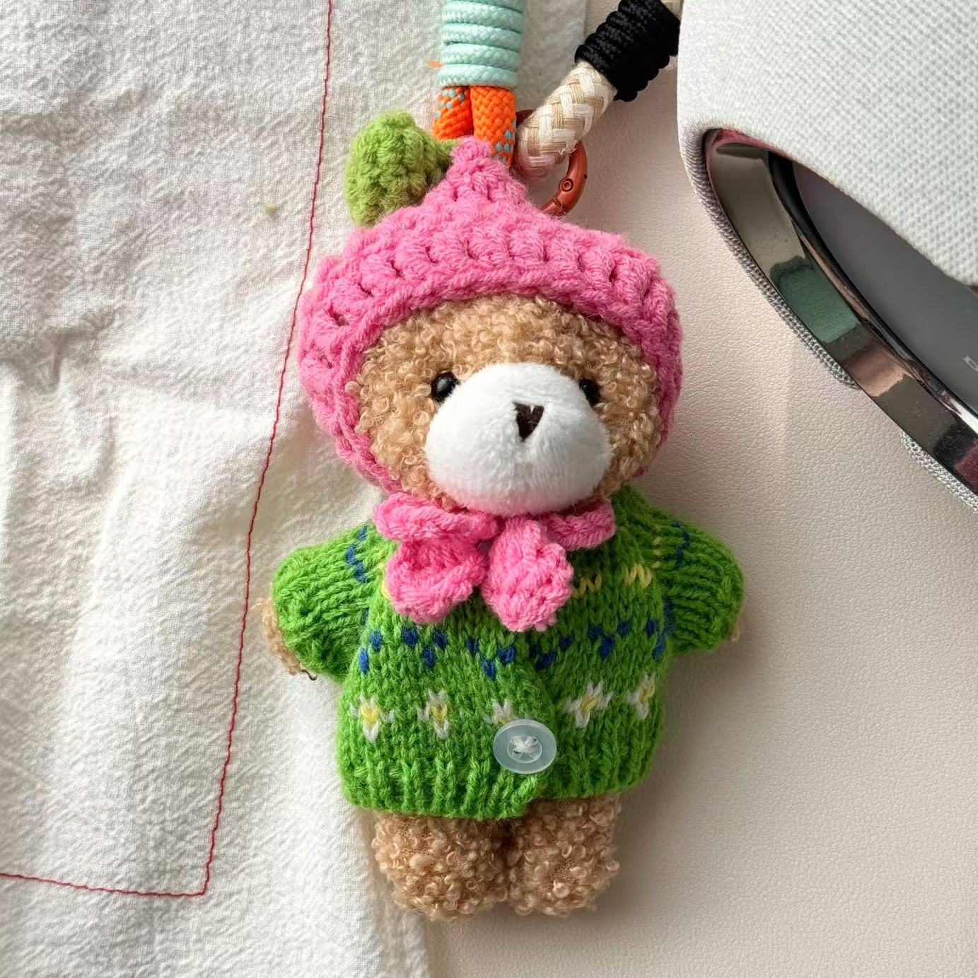 Picture of Cute Cartoon Bear Hanging Pendant Handmade Plush Keychain Doll Korean Style Strap Pants Original Bag Buckle New