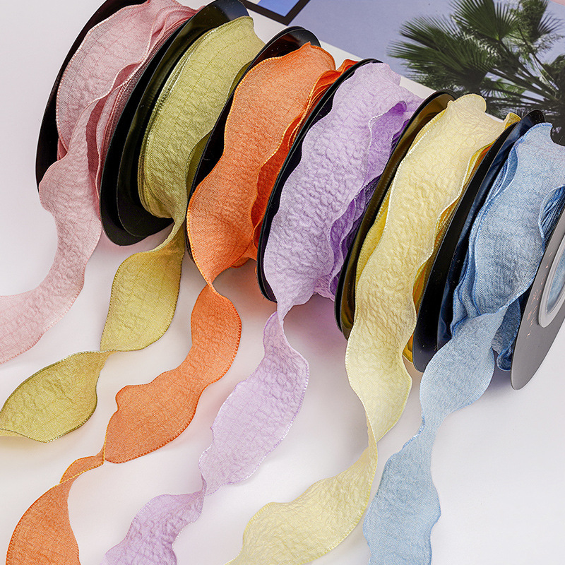 Flower Ribbon Pleated Fishtail Belt DIY Material Flower Flower Art Decoration Packaging Belt Baking Gift Ribbon Strap