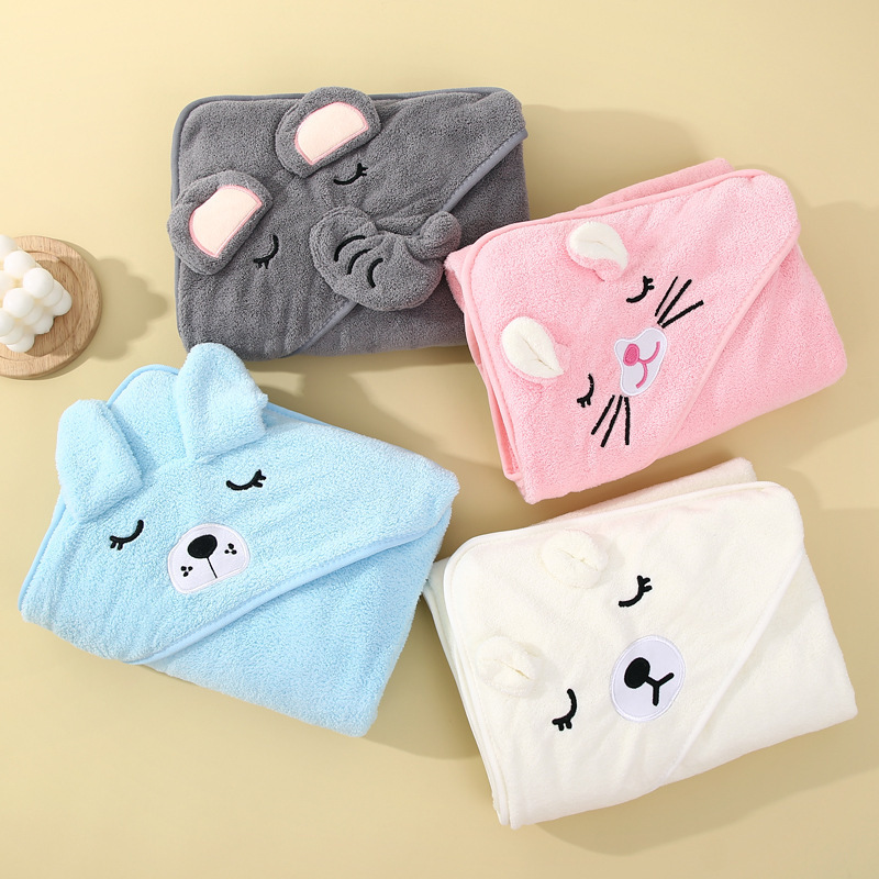 Picture of Coral fleece cartoon quilt children's hooded bath towel baby bag bath towel baby blanket soft absorbent bag single