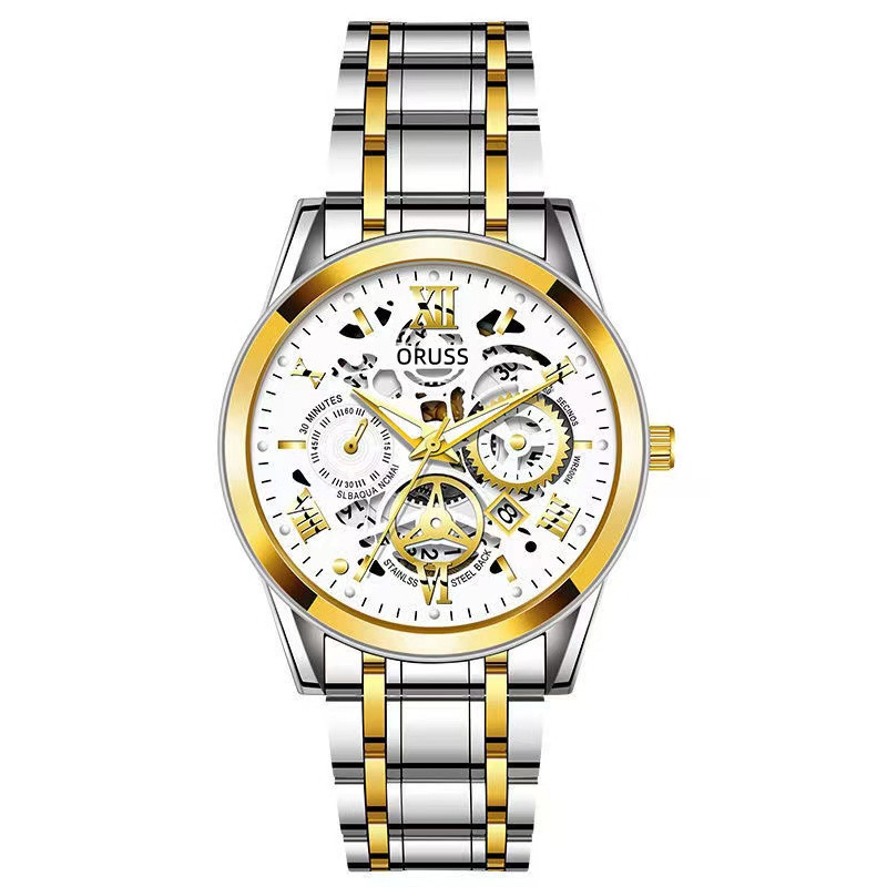 Picture of Official Movement Watch Swiss Brand Men's Watch Waterproof Men's Watch Luminous Watch Hollow-out Diamond Set Watch Calendar Fashion Watch