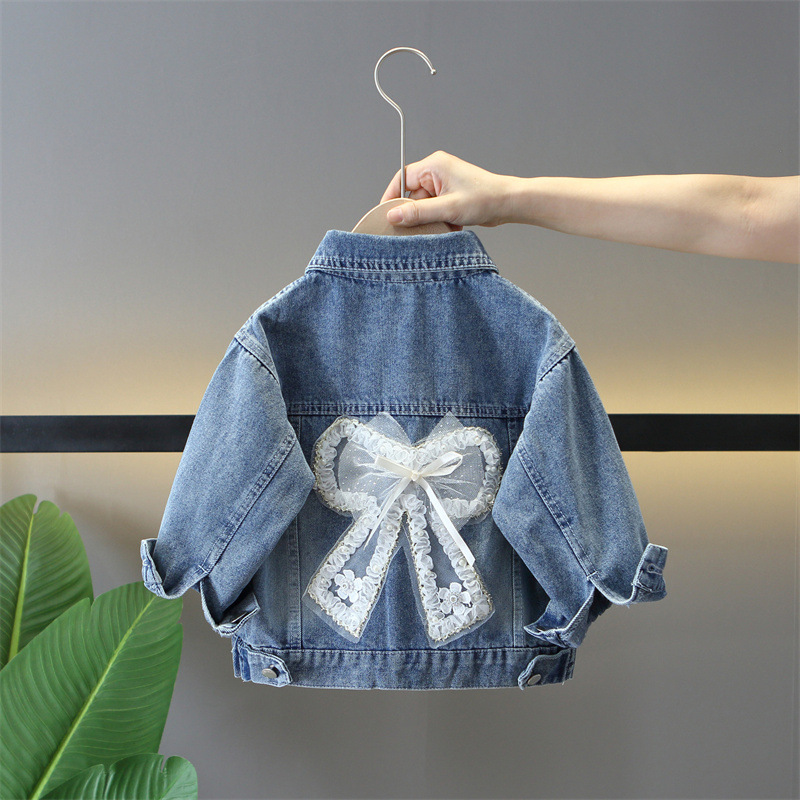 Picture of Girl's Bow Denim Jacket 2024 Autumn New Children's All-match Jacket Girl's Casual Korean Top