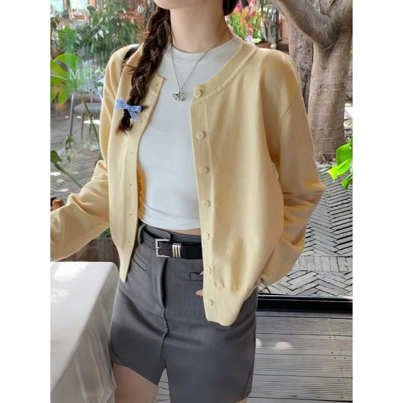 Knitted Coat Cardigan Women's Autumn New Yellow Top Thin Spring and Autumn Outer Sweater Loose