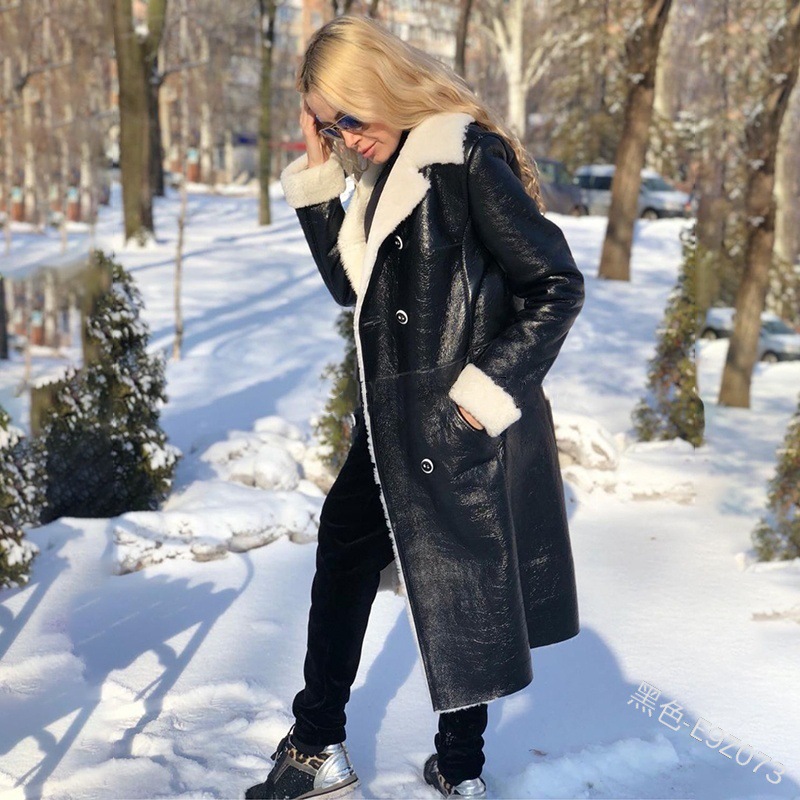 Picture of Winter leather coat Export Nordic Winter Snow Mid-length Warm PU Leather Coat Women's Coat