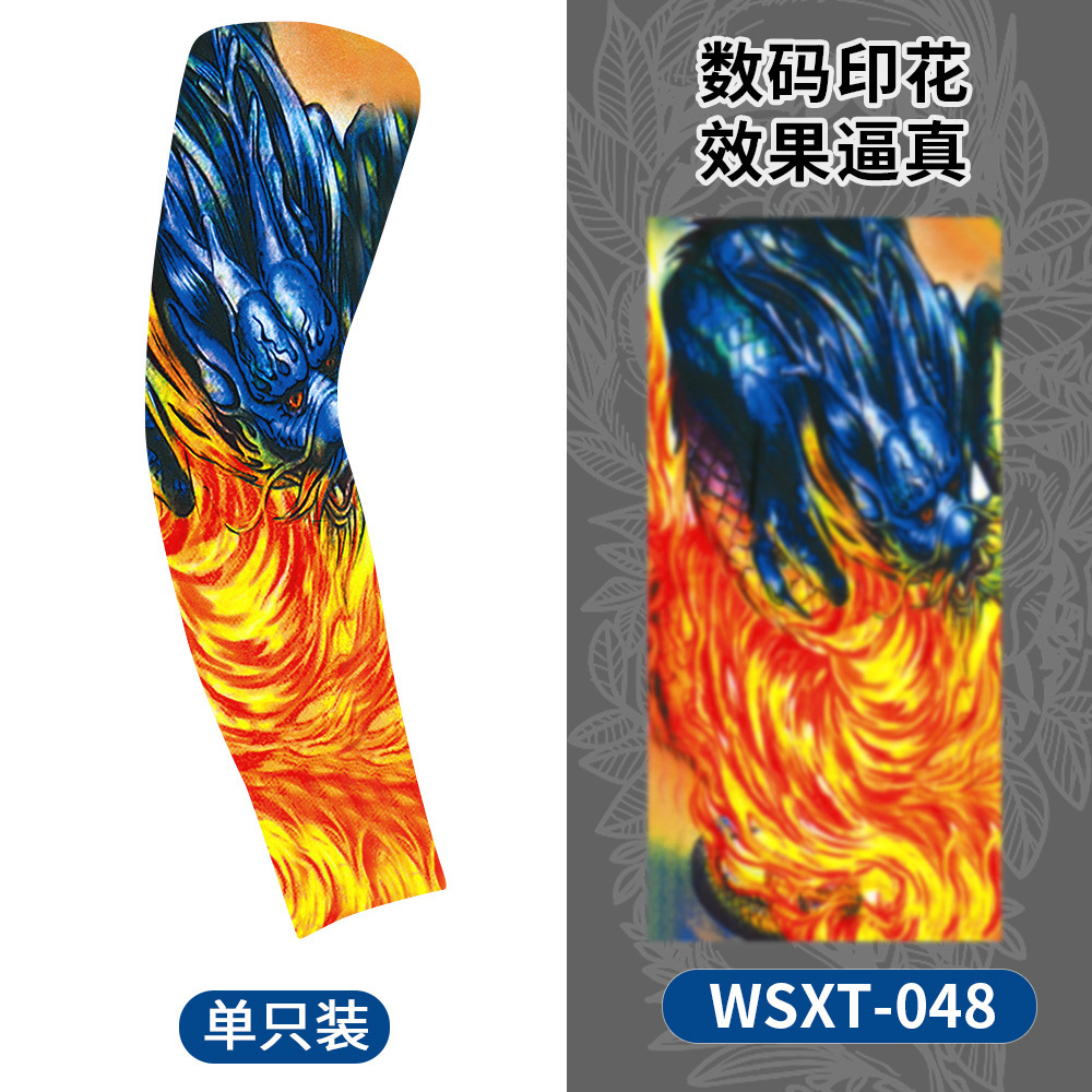 Picture of Summer Riding Sunscreen Tattoo Sleeve Simulation Tattoo Quick-drying Arm Protector Outdoor Sports Sunshade Breathable High Elastic Ice Sleeve