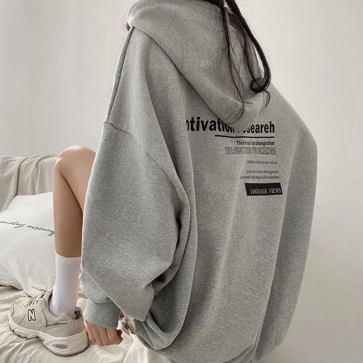 Women's Sweatshirt Hooded Spring and Autumn Winter fleece-lined Thick Thin Spring and Autumn Winter Loose Thick Sweatshirt Mid-length Letter