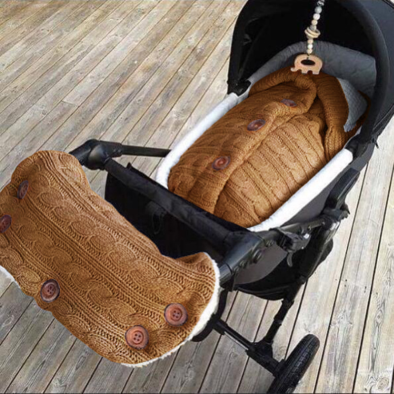 Picture of Spring Autumn Winter Knitted Sleeping Bag Baby Carriage Sleeping Bag Swaddling Cart Sleeping Bag Button Twist Sleeping Bag fleece-lined Thickened Bag