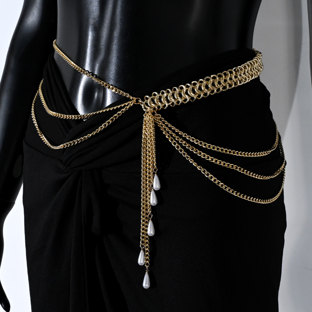 Picture of Temu Hot-Selling Multi-Layer Alloy Waist Chain for Women European and American Summer Fashion Pearl Pendant Body Chain Waist Belt with Skirt