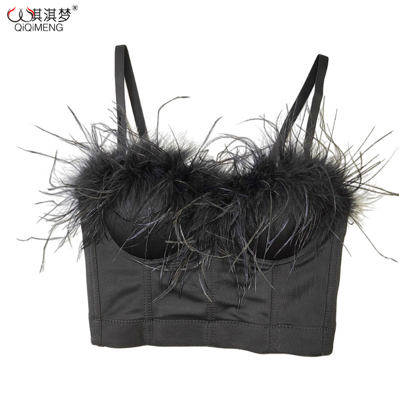 Amazon Cross-border Ostrich Hair Elegant Fairy Strapless Top with Sexy Large Backless Fishbone Bra for Outer Wear