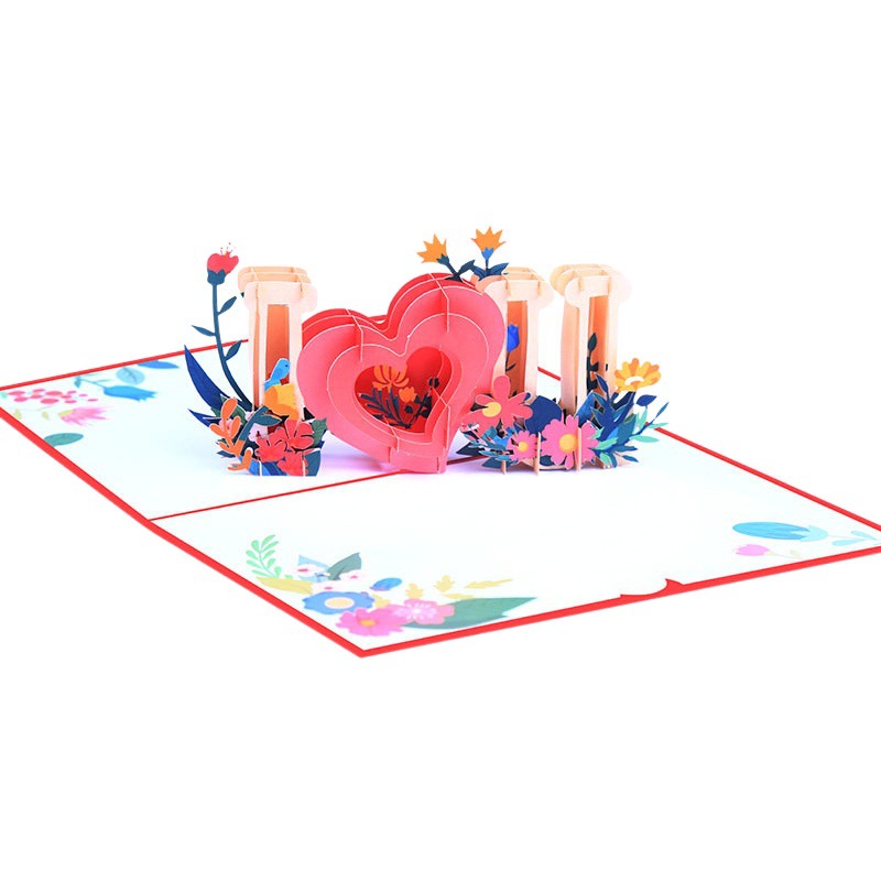 Small fresh Valentine's Day greeting card 3D three-dimensional cross-border love blessing handmade paper carving gift to send lovers card