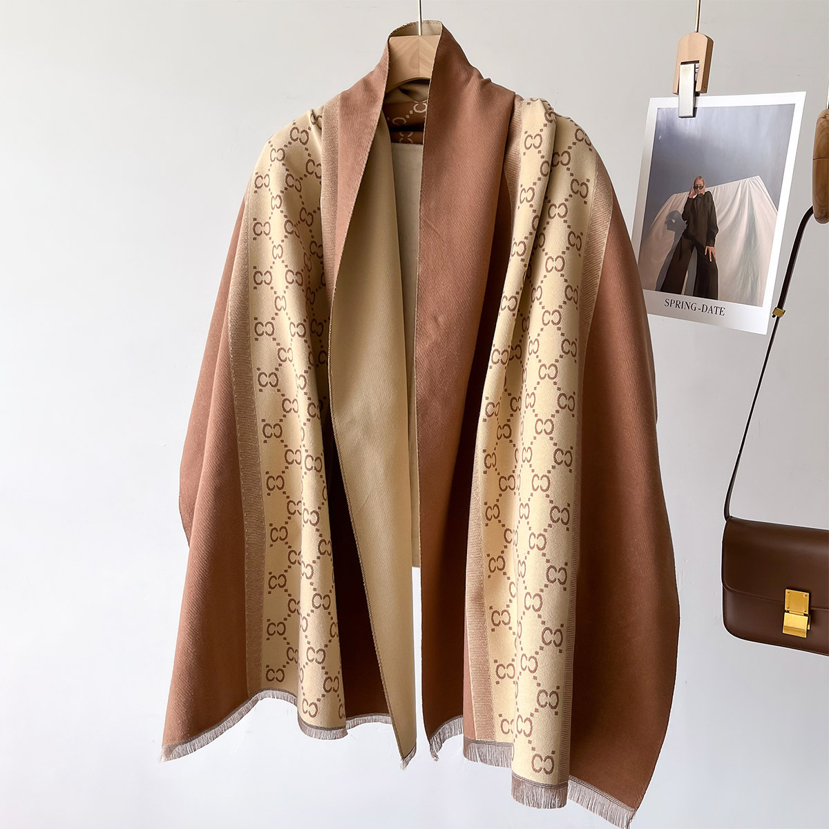 Picture of Korean Style Autumn and Winter New Stitching Contrast Color Scarf Women's Imitation Cashmere All-match Warm Shawl Dual-purpose Long Thick Scarf