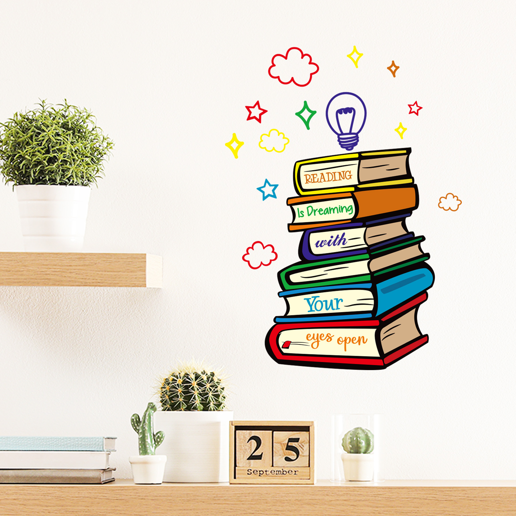 Book Light Bulb a Room Removable Personalized Wall Stickers Study Bedroom Sofa Library Background Decoration Ph1983