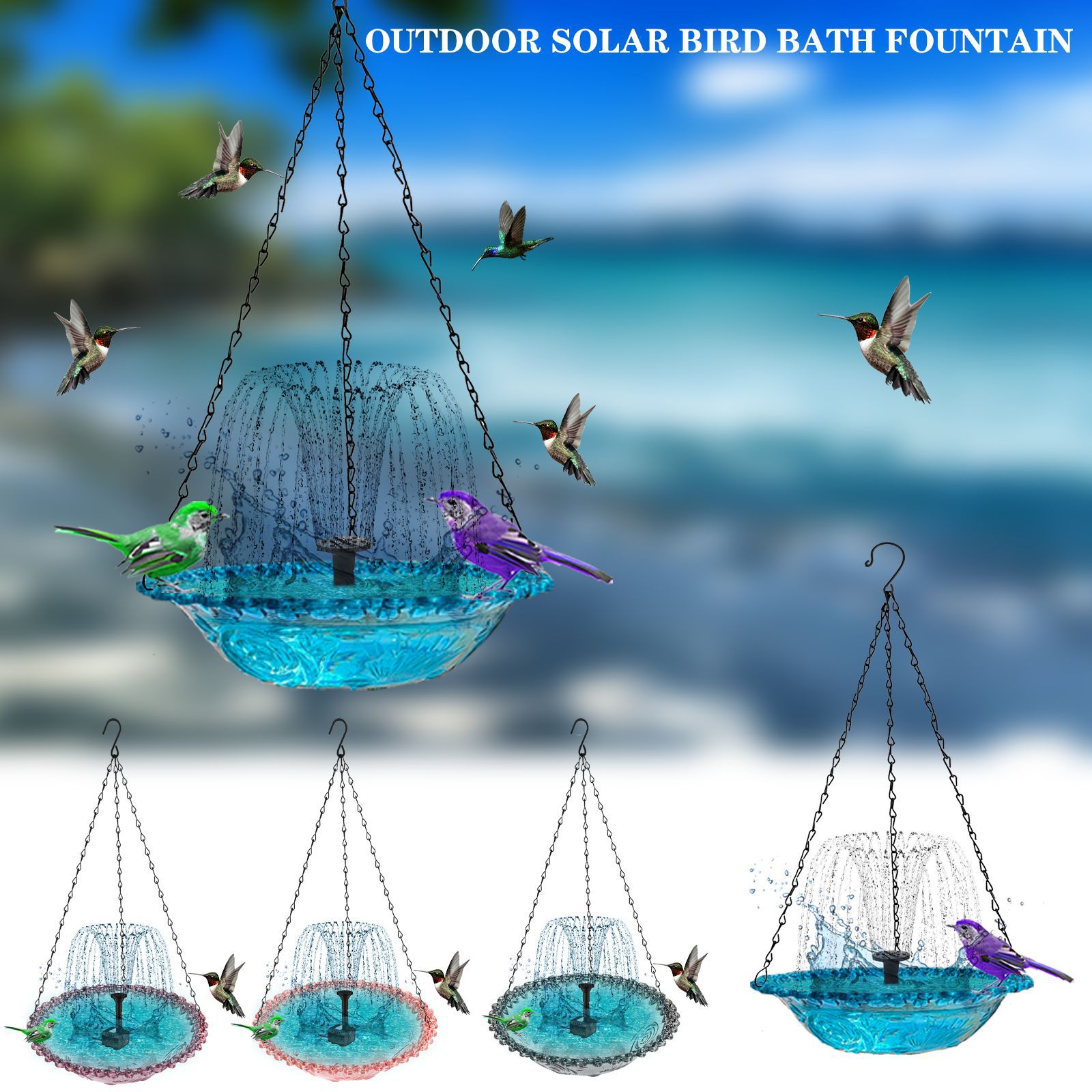 2024 New Outdoor Garden Garden Floating Fountain Hanging Bird Feeder Bird Bathtub