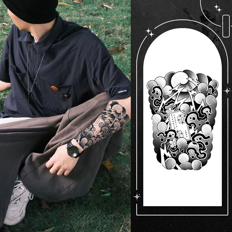 Traditional Flower Arm Tattoo Sticker for Men and Women Waterproof Long-lasting Arm Simulation Tattoo Herbal Semi-permanent Geometric Black and White Dreamland