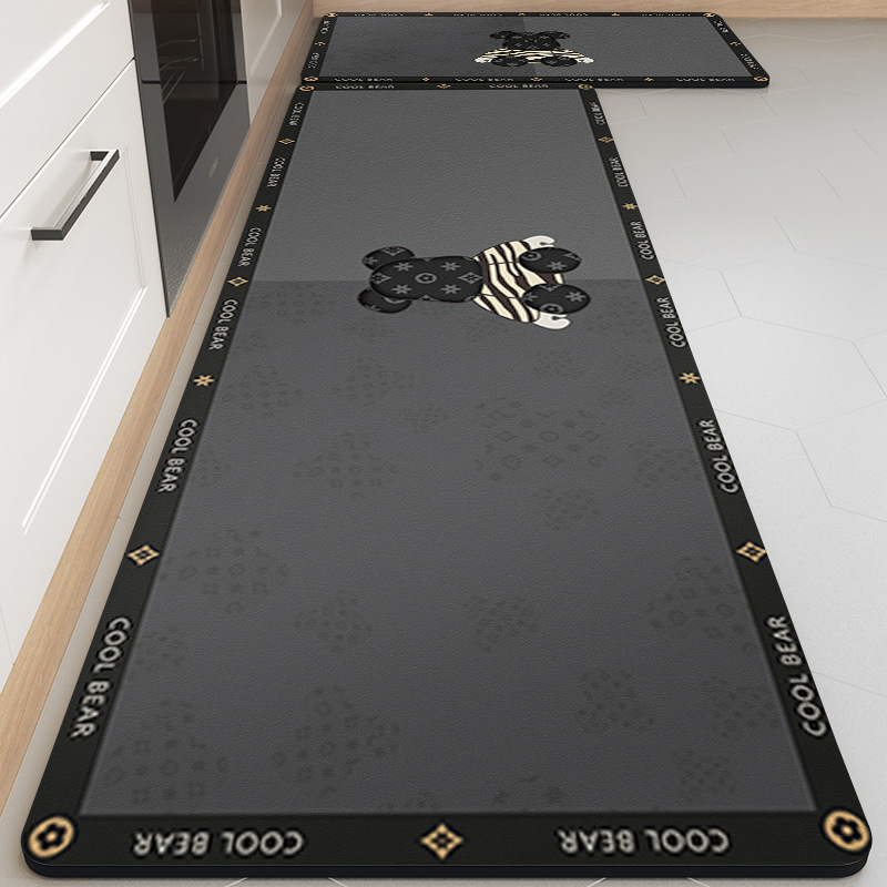 Kitchen Floor Mats Absorb Water and Oil, Wipeable, Washable, Quick-Drying Floor Mats, Soft Diatom Mud, Stain-Resistant, Oil-Proof, Long Non-Slip Mats