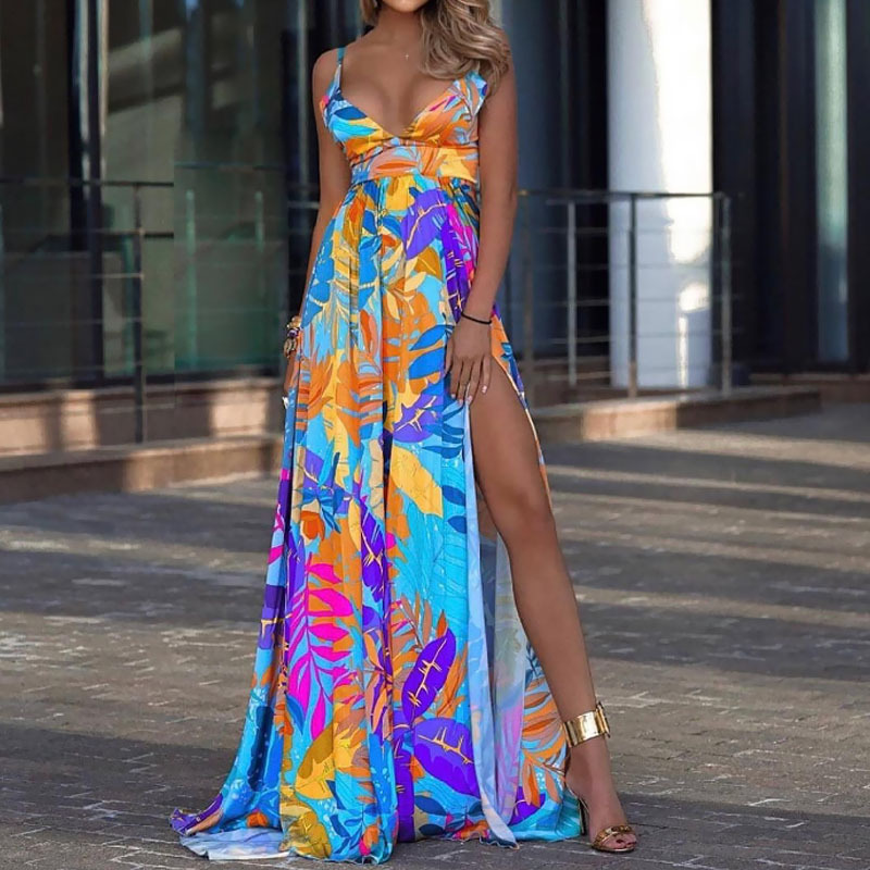 2025 Spring New Leaf Four-Way Stretch Dress Bohemian Sling Off-Shoulder Strapless Floor-Mopping Dress