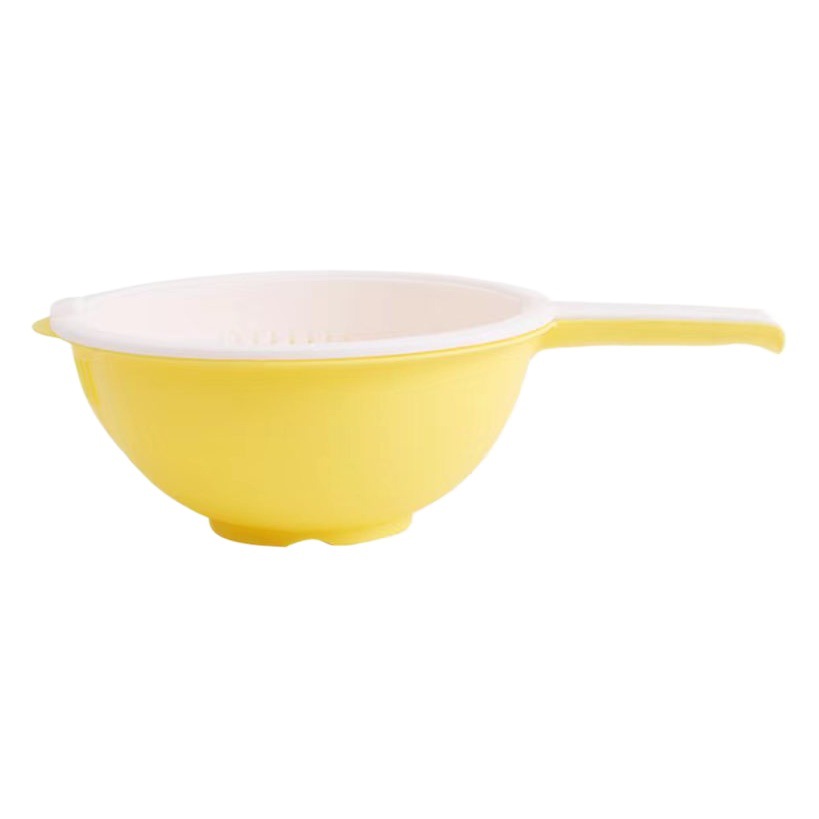Double-layer draining basket with handle thickened kitchen vegetable washing basin rice washing fruit and vegetable contrast color plastic storage basket