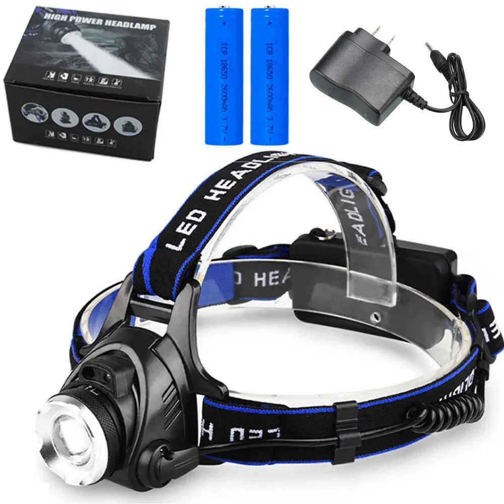 Cross-border LED light telescopic zoom outdoor night fishing light rechargeable T6 head-mounted flashlight fishing light