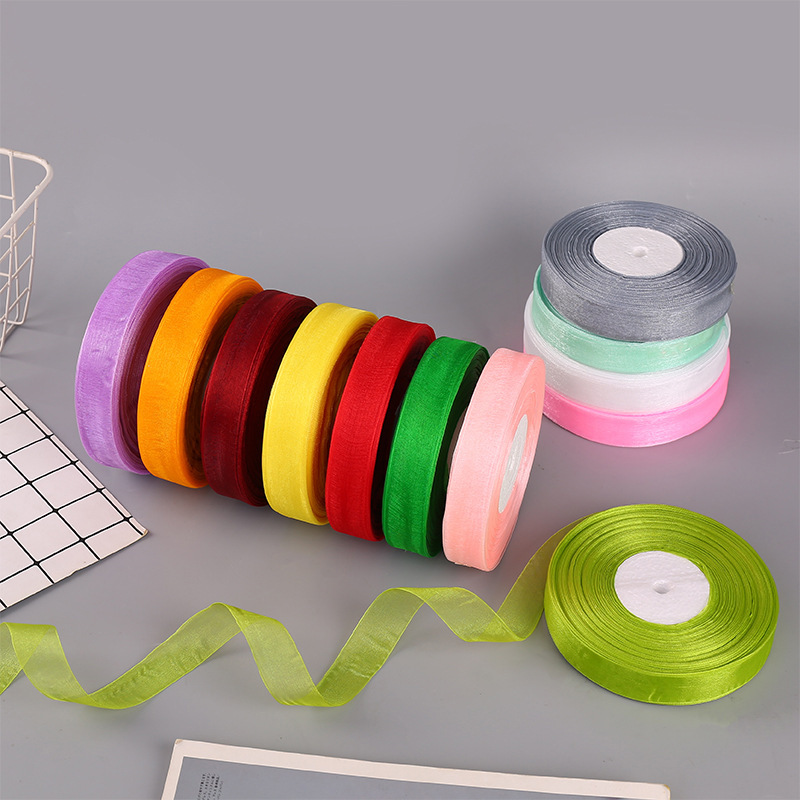 2.5cm Colorful Snow Yarn with Hairband Tied Bouquet Ribbon DIY Handmade Flower Bow Gift Box Packaging Chiffon Bands