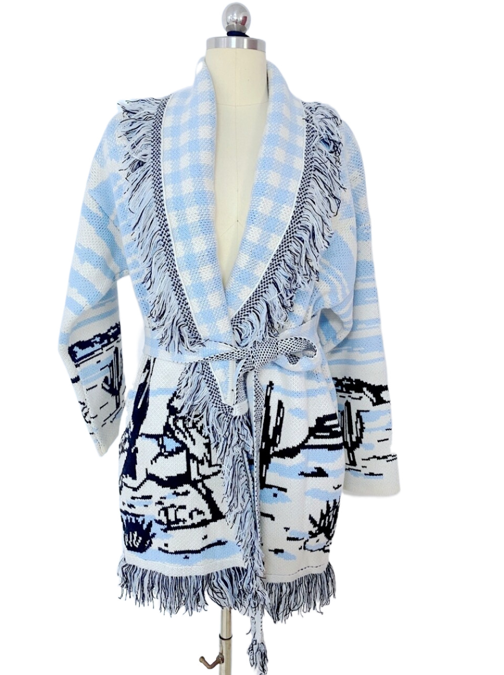 Picture of Amazon new Cactus jacquard cardigan large lapel sweater elegant commuter European and American Foreign Trade mid-length coat