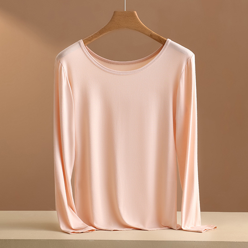 Picture of Women's Round Neck Inner Base Shirt for Autumn and Winter plus size Thin Autumn Clothes Solid Color Underwear Long-sleeved T-shirt for Women