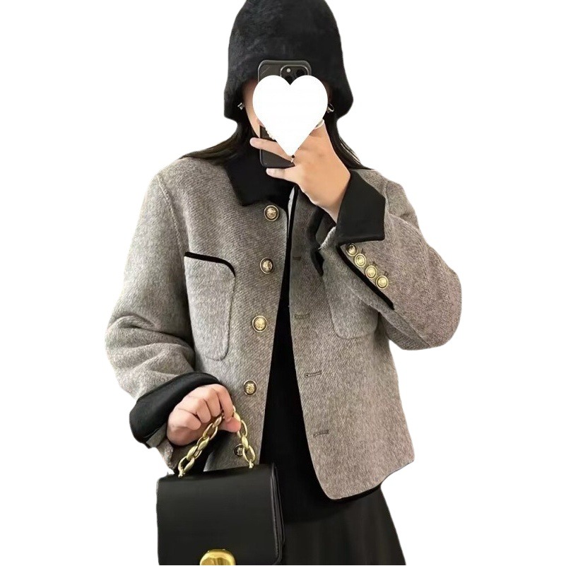 2025 Autumn and Winter Women's New Double-Sided Cashmere Coat Women's Short Korean Style Contrast Color Small Size Woolen Coat