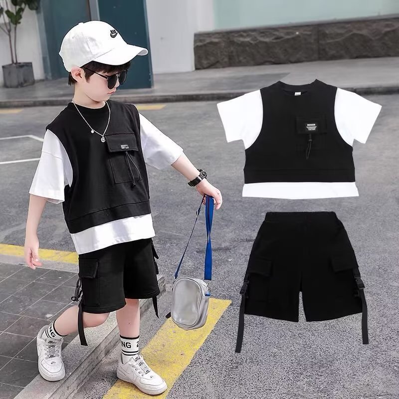 Children's Clothing Boy's Suit Summer Short-sleeved 2024 New Style Fashionable Western Style Boy's Handsome Clothes Summer Clothes
