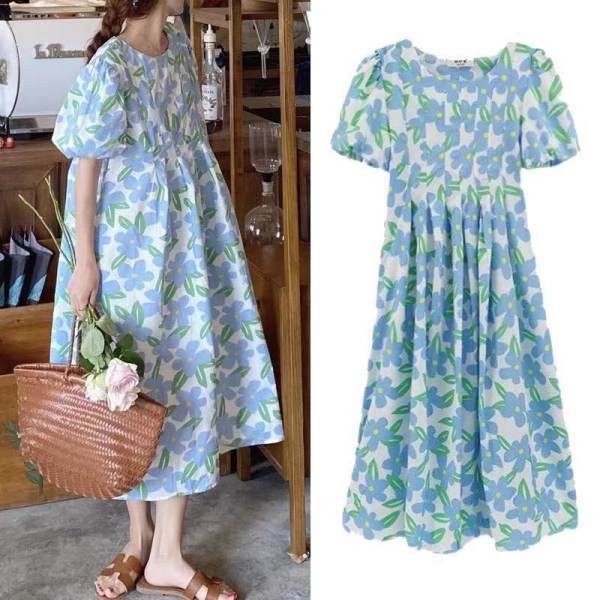 Pregnant Women's Summer Dress Small Fresh Floral Dress Summer Fashion Pregnant Belly Covering Short Sleeve Mid-length Pregnant Women's Dress Trendy