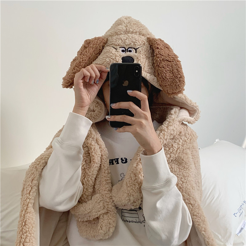 Picture of Ins Cartoon Bear Shawl Cape Winter Out Warm Thickened Cloak Student Office Lunch Break Blanket Women