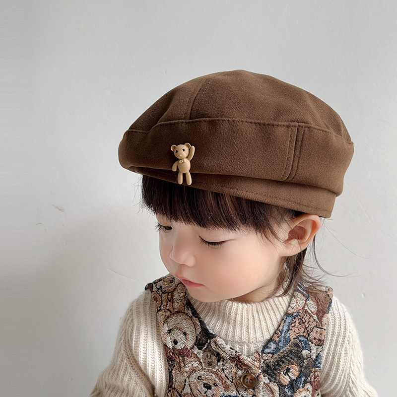 Japanese Style Children's Beret Autumn and Winter Fragrant Style Leather Pumpkin Hat for Boys and Girls Paintsmen's Hat Bud Hat with Clothes