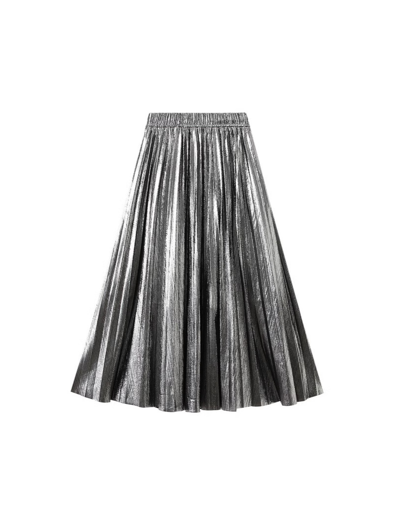 Metallic mercerized skirt European station cross-border e-commerce pleated skirt women's mid-length draped A- line brushed skirt