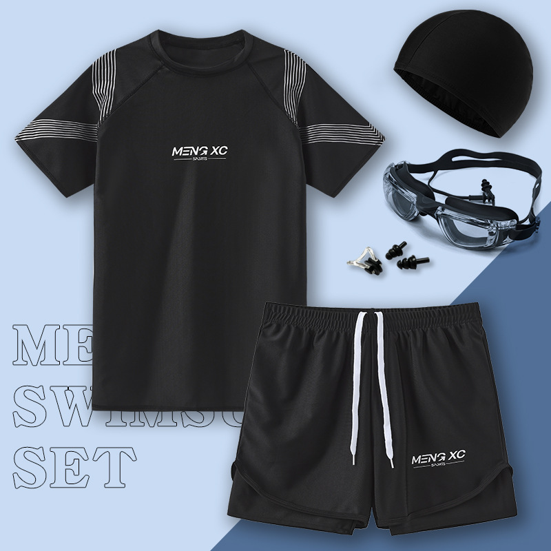 Men's Swimsuit 2024 New Anti-Embarrassment Swimming Trunks Hot Spring Tops Boys Full Set of Equipment Men's Swimsuit Set