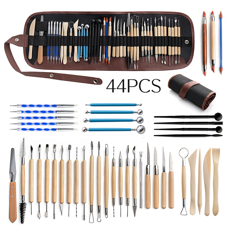 Cross-border ceramic tools 44 pieces of suit soft clay stone plastic rubber silicone drill pen diy clay seven needle