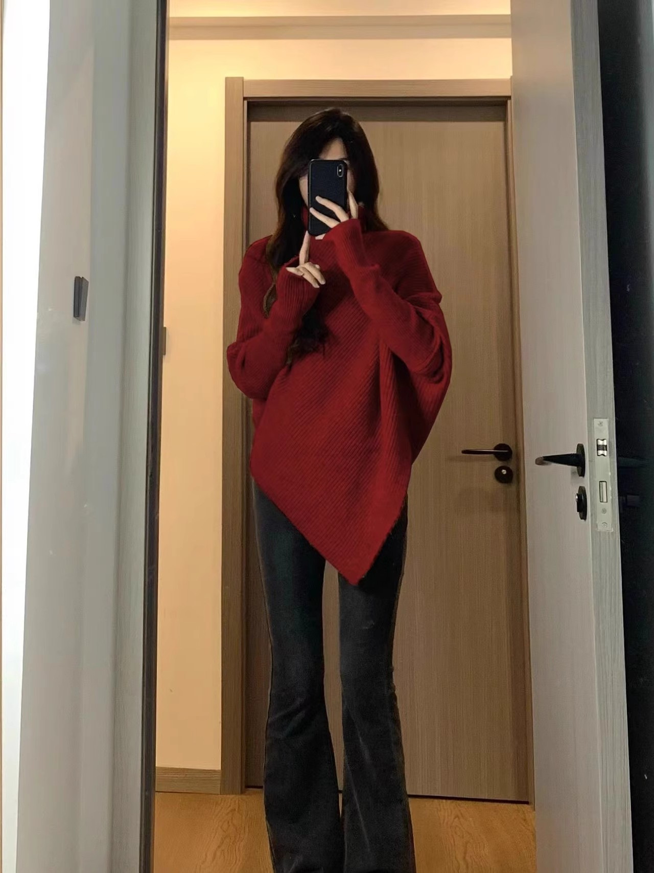 Picture of Irregular turtleneck sweater for women 2023 autumn and winter New elegant gentle Korean style New Year red lazy style thickened