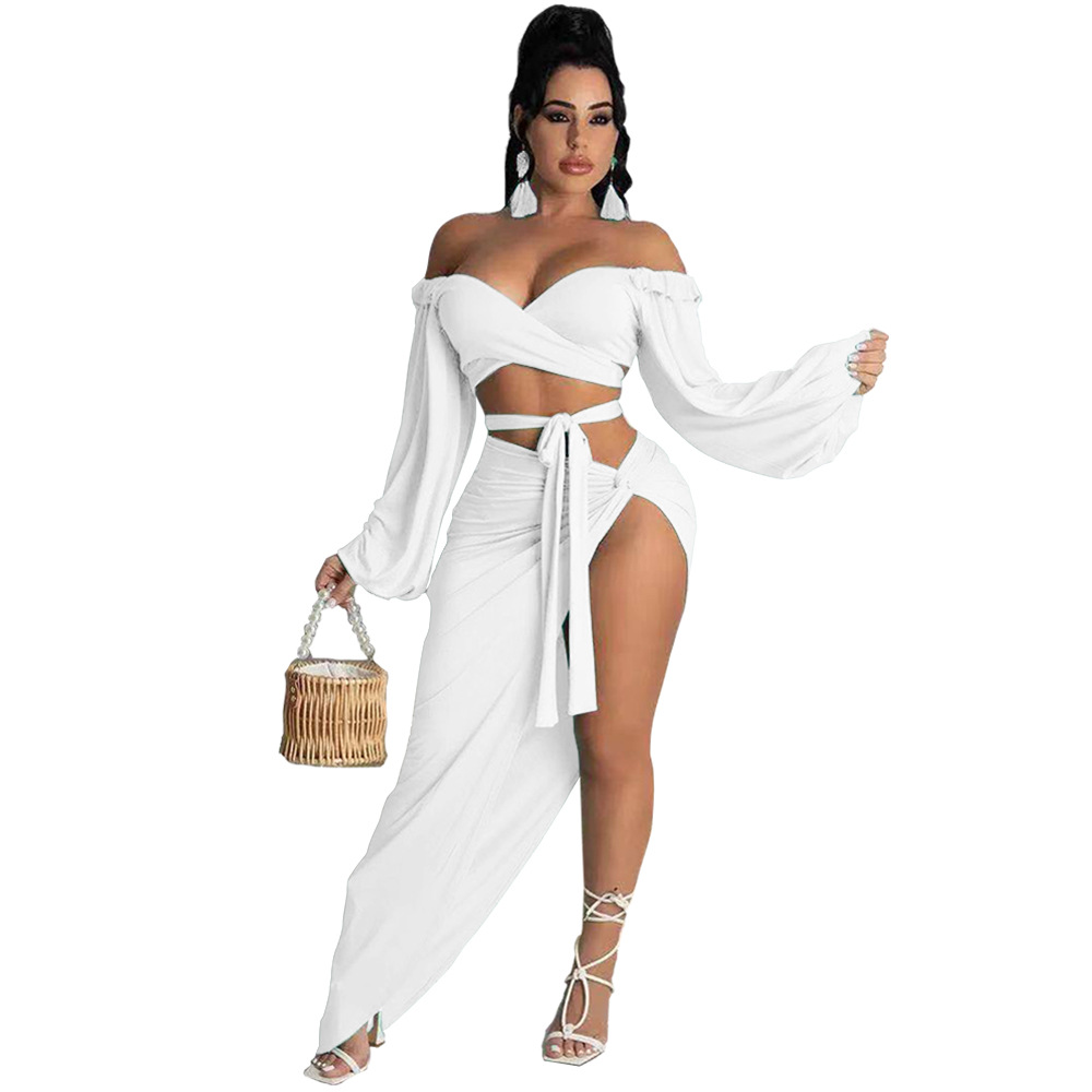 Picture of 2021 Summer Elegant Commuter Green Long Sleeve Chest Wrap Knitted Fashion Loose Solid Color Dress BQ19186