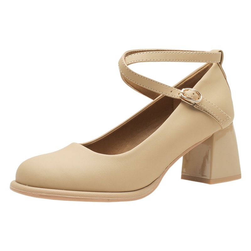 Jin Gang CG6005 French Mary Jane Shoes Women's 2024 New Cross Buckle High Heels Thick Heel Vintage Single Shoes