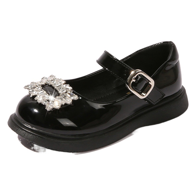 Girls' Leather Shoes with Rhinestones, Princess Shoes, New College Style Shoes for Little Girls, Performance Shoes with Soft Soles for Older Children