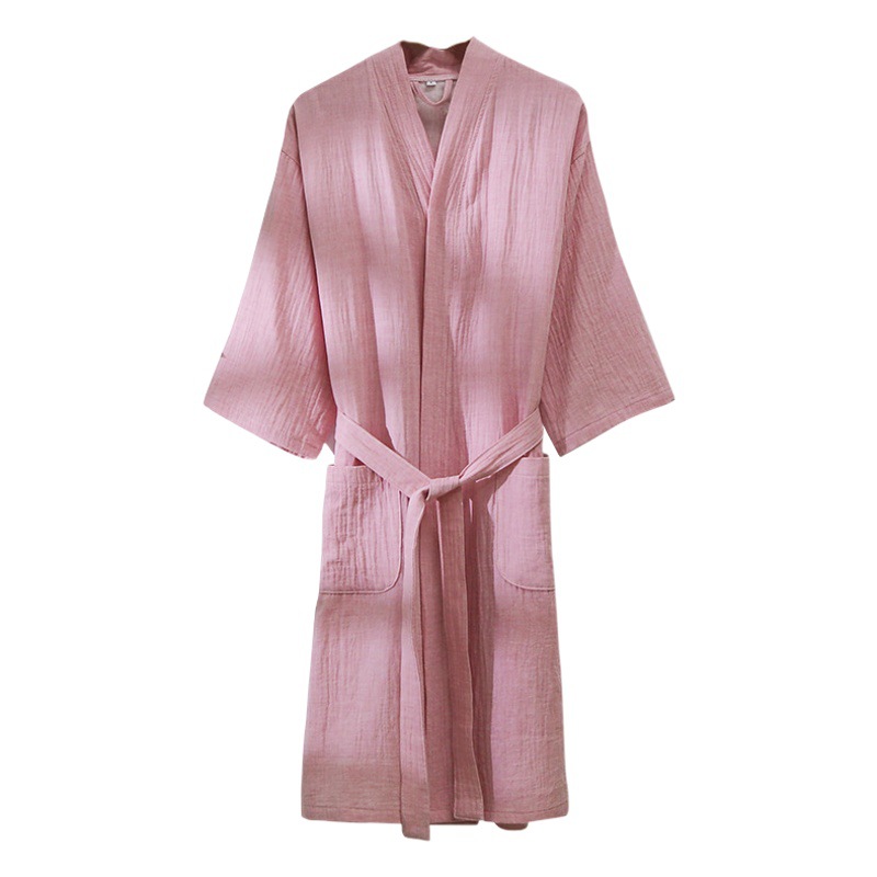 Pure Cotton Bathrobe, Yarn-Dyed Double-Layer Gauze Ab Side, Women's Nightgown, Couple's Pajamas, Dressing Gown, Loungewear, Skin-Friendly, Can Be Worn Outside