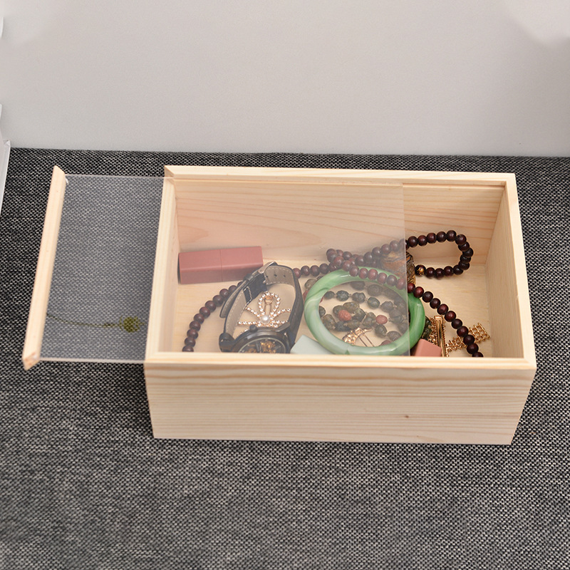 Customized Transparent Storage Box Desktop Pull-Out Wooden Box Specimen Solid Wood Display Box Souvenir Packaging Box Jewelry Box