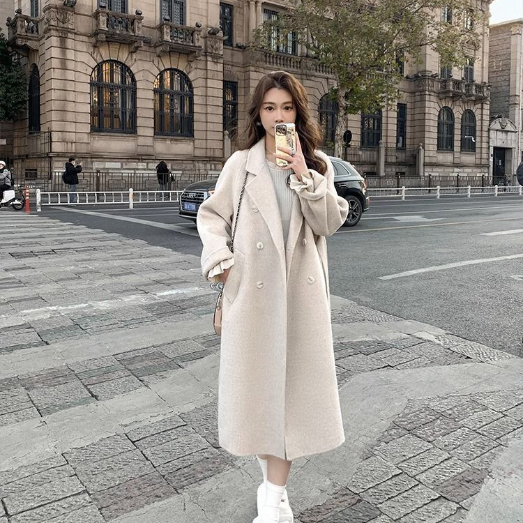 Picture of Hepburn Style Woolen Outwear for Women 2025 Spring & Fall New Korean Style Loose Mid-Length Lace-Up Woolen Outwear for Women
