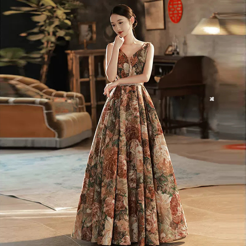 High-end Evening Dress Women's 2022 New Banquet Elegant Long Flower Wedding Toasting Dress Bride's Engagement Winter