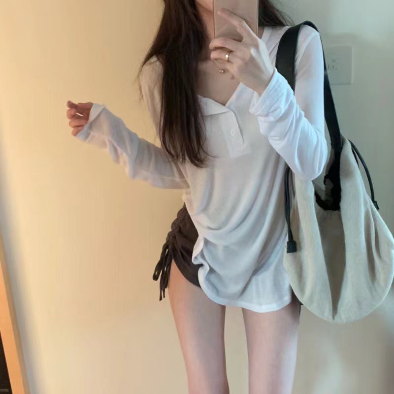 TikTok Explosions Thin Sunscreen Shirt Cool Top Summer Girl Spice Girl Pure Desire Slimming Design Sense Long Sleeve T-shirt